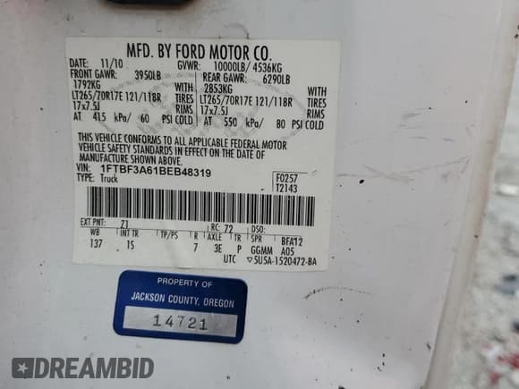 ✅ 2011 Ford F-350 XL • VIN: 1FTBF3A61BEB48319 • Lot: 69034515. Wystawiony na Copart z przebiegiem 164 236 mil. Bezpłatny archiwum sprzedaży aukcyjnych z USA i szczegółowy raport historii pojazdu na DreamBid. Zdjęcie 12.