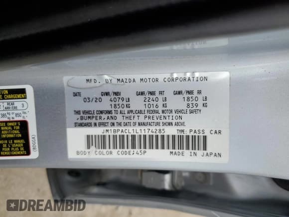 ✅ 2020 Mazda 3 Select • VIN: JM1BPACL1L1174285 • Lot: 71471485. Wystawiony na Copart z przebiegiem 56 899 mil. Bezpłatny archiwum sprzedaży aukcyjnych z USA i szczegółowy raport historii pojazdu na DreamBid. Zdjęcie 12.