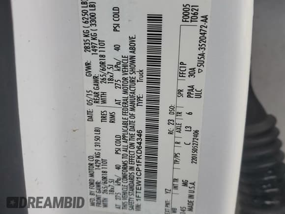 ✅ 2015 Ford F-150 XL • VIN: 1FTEW1CP1FKD64346 • Lot: 90304175. Listed on Copart with 235,840 mi. Free auction sales archive from the USA and detailed vehicle history report at DreamBid. Image 12.