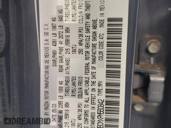 ✅ 2023 Mazda CX-30 S Preferred • VIN: 3MVDMBCMXPM560842 • Lot: 67899715. Listed on Copart with 20,269 mi. Free auction sales archive from the USA and detailed vehicle history report at DreamBid. Image 13.