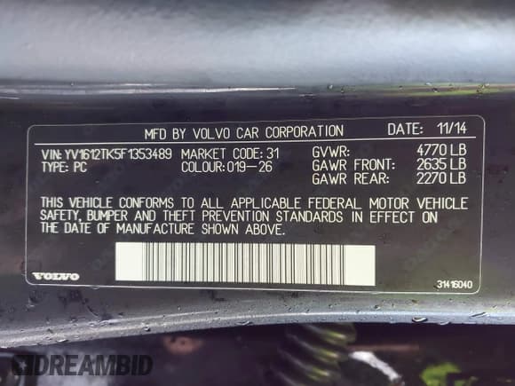 ✅ 2015 Volvo S60 T5 Premier • VIN: YV1612TK5F1353489 • Lot: 43583828. Listed on IAAI with 99,150 mi. Free auction sales archive from the USA and detailed vehicle history report at DreamBid. Image 9.