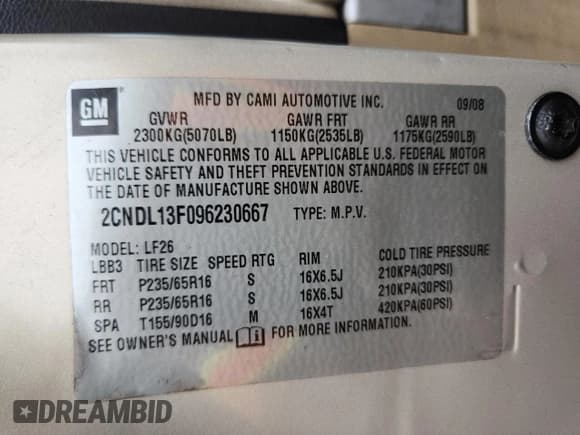 ✅ 2009 Chevrolet Equinox LS • VIN: 2CNDL13F096230667 • Lot: 82754955. Listed on Copart with 155,579 mi. Free auction sales archive from the USA and detailed vehicle history report at DreamBid. Image 12.