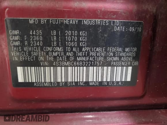 ✅ 2011 Subaru Legacy Premium • VIN: 4S3BMBC66B3221757 • Лот: 84547535. Опубликован ранее на Copart с пробегом 159 577 миль. Бесплатный доступ к архиву аукционных продаж из США и подробный отчёт об истории автомобиля на DreamBid. Изображение 12.