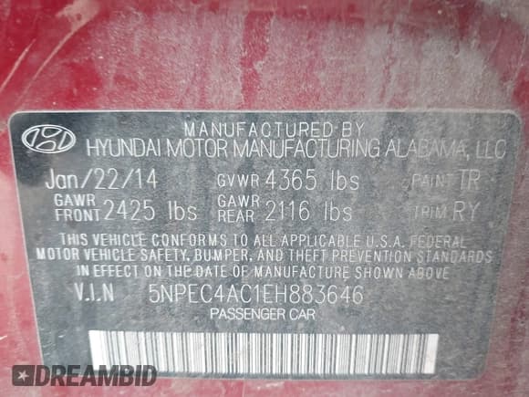 ✅ 2014 Hyundai Sonata SE • VIN: 5NPEC4AC1EH883646 • Lot: 43788721. Wystawiony na IAAI z przebiegiem 114 491 mil. Bezpłatny archiwum sprzedaży aukcyjnych z USA i szczegółowy raport historii pojazdu na DreamBid. Zdjęcie 9.