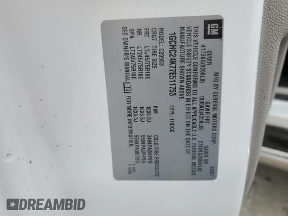 ✅ 2007 Chevrolet Silverado 2500HD Work Truck • VIN: 1GCHC24K77E511753 • Лот: 85753074. Опубликован ранее на Copart с пробегом 116 728 миль. Бесплатный доступ к архиву аукционных продаж из США и подробный отчёт об истории автомобиля на DreamBid. Изображение 12.