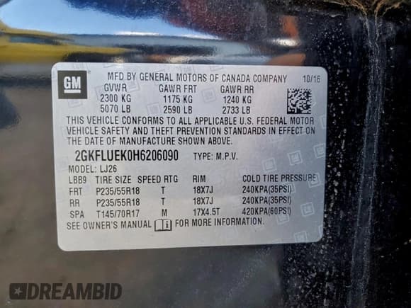 ✅ 2017 GMC Terrain SLT • VIN: 2GKFLUEK0H6206090 • Lot: 93454545. Listed on Copart with 108,433 mi. Free auction sales archive from the USA and detailed vehicle history report at DreamBid. Image 13.