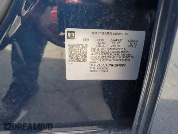 2022 Chevrolet Malibu Premier with VIN 1G1ZE5SX3NF194097, listed as a Copart auction lot 49655005 with 28,819 mi miles and Salvage title. Bid and sale history available at DreamBid. Image 14.