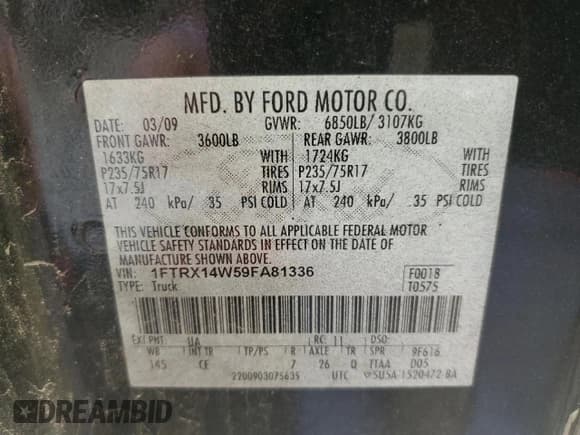✅ 2009 Ford F-150 STX • VIN: 1FTRX14W59FA81336 • Лот: 91597355. Опубликован ранее на Copart с пробегом 150 891 миль. Бесплатный доступ к архиву аукционных продаж из США и подробный отчёт об истории автомобиля на DreamBid. Изображение 12.