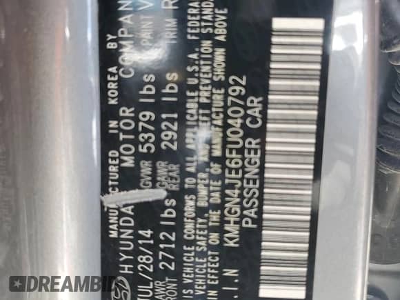 2015 Hyundai Genesis 3.8L с VIN KMHGN4JE6FU040792, выставлен на аукционе Copart как лот 77424744 с пробегом 105 501 миль миль и На запчасти • Non repairable. История ставок и продаж доступна на DreamBid. Изображение 12.