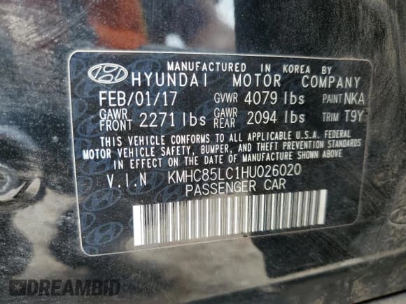 ✅ 2017 Hyundai Ioniq Limited • VIN: KMHC85LC1HU026020 • Lot: 56939085. Listed on Copart with 280,927 mi. Free auction sales archive from the USA and detailed vehicle history report at DreamBid. Image 12.