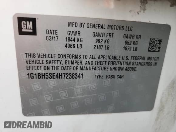 2017 Chevrolet Cruze LT with VIN 1G1BH5SE4H7238341, listed as a Copart auction lot 63143315 with 175,808 mi miles and Clean title. Bid and sale history available at DreamBid. Image 12.