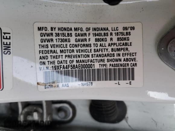✅ 2010 Honda Civic GX • VIN: 19XFA4F58AE000001 • Lot: 76886234. Listed on Copart with 120,488 mi. Free auction sales archive from the USA and detailed vehicle history report at DreamBid. Image 13.