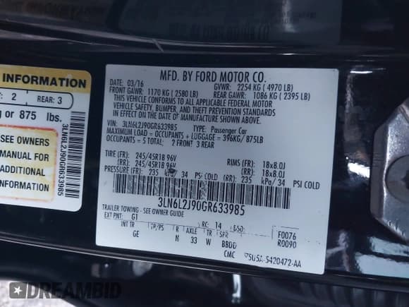 ✅ 2016 Lincoln MKZ • VIN: 3LN6L2J90GR633985 • Lot: 43474255. Wystawiony na IAAI z przebiegiem 96 443 mil. Bezpłatny archiwum sprzedaży aukcyjnych z USA i szczegółowy raport historii pojazdu na DreamBid. Zdjęcie 9.