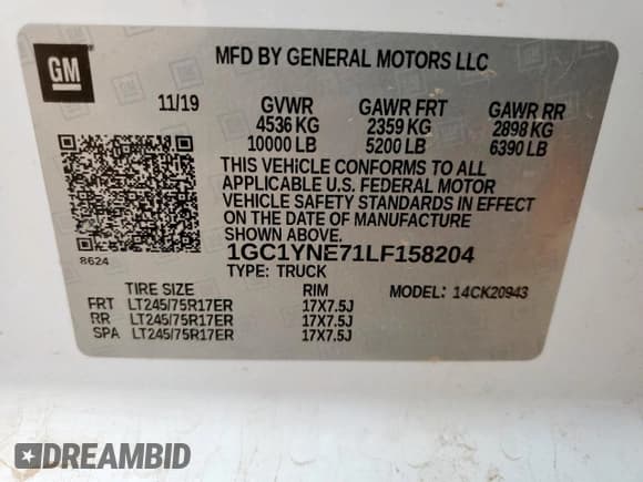 ✅ 2020 Chevrolet Silverado 2500HD LT • VIN: 1GC1YNE71LF158204 • Lot: 93700925. Listed on Copart with 204,172 mi. Free auction sales archive from the USA and detailed vehicle history report at DreamBid. Image 12.