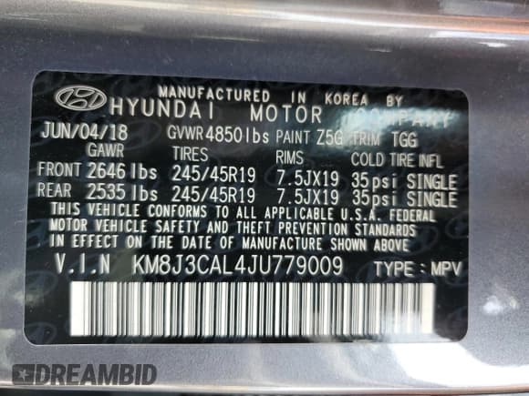 ✅ 2018 Hyundai Tucson Sport • VIN: KM8J3CAL4JU779009 • Lot: 52777484. Listed on Copart with 51,712 mi. Free auction sales archive from the USA and detailed vehicle history report at DreamBid. Image 15.