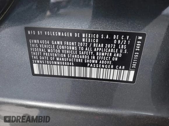 ✅ 2021 Volkswagen Jetta S • VIN: 3VWN57BU9MM086845 • Lot: 42889404. Listed on IAAI with 63,998 mi. Free auction sales archive from the USA and detailed vehicle history report at DreamBid. Image 9.