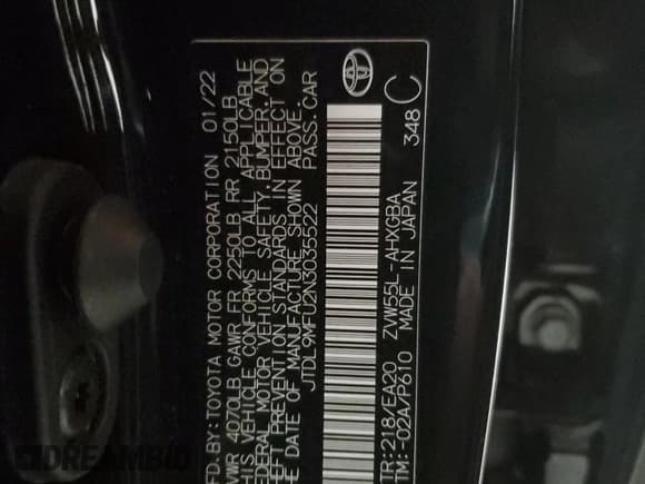 ✅ 2022 Toyota Prius LE • VIN: JTDL9MFU2N3035522 • Lot: 86140705. Listed on Copart with Not provided. Free auction sales archive from the USA and detailed vehicle history report at DreamBid. Image 12.