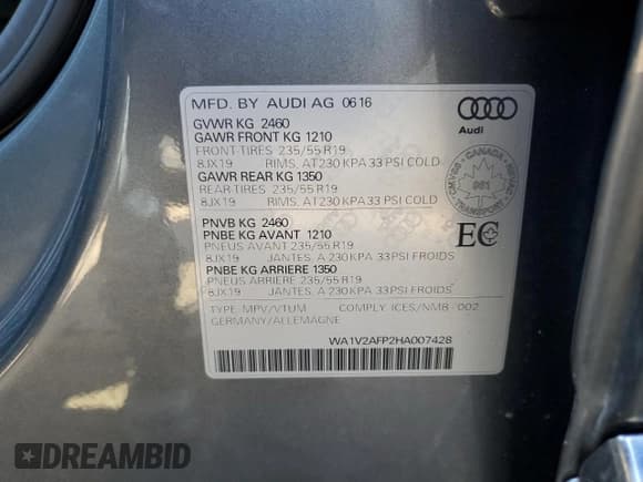 ✅ 2017 Audi Q5 • VIN: WA1V2AFP2HA007428 • Lot: 45793335. Wystawiony na Copart z przebiegiem 100 239 mil. Bezpłatny archiwum sprzedaży aukcyjnych z USA i szczegółowy raport historii pojazdu na DreamBid. Zdjęcie 13.