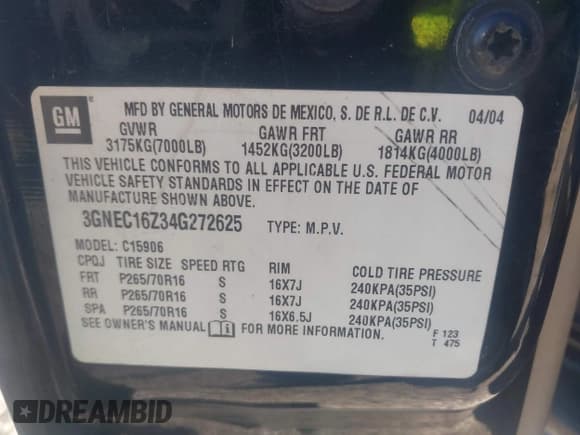 ✅ 2004 Chevrolet Suburban LS • VIN: 3GNEC16Z34G272625 • Lot: 43565077. Listed on IAAI with 219,897 mi. Free auction sales archive from the USA and detailed vehicle history report at DreamBid. Image 9.