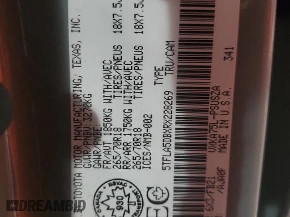 ✅ 2024 Toyota Tundra SR5 • VIN: 5TFLA5DBXRX228269 • Lot: 90706695. Wystawiony na Copart z przebiegiem 30 461 mil. Bezpłatny archiwum sprzedaży aukcyjnych z USA i szczegółowy raport historii pojazdu na DreamBid. Zdjęcie 12.