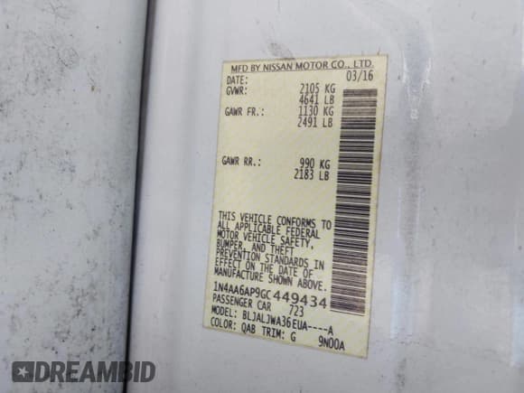 ✅ 2016 Nissan Maxima SL • VIN: 1N4AA6AP9GC449434 • Lot: 43458901. Wystawiony na IAAI z przebiegiem 180 231 mil. Bezpłatny archiwum sprzedaży aukcyjnych z USA i szczegółowy raport historii pojazdu na DreamBid. Zdjęcie 9.