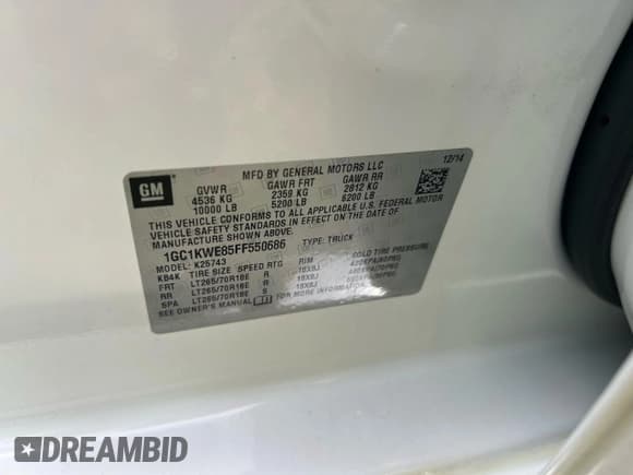 ✅ 2015 Chevrolet Silverado 2500HD LTZ • VIN: 1GC1KWE85FF550686 • Lot: 85566265. Listed on Copart with 172,656 mi. Free auction sales archive from the USA and detailed vehicle history report at DreamBid. Image 10.