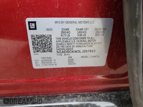 ✅ 2020 Buick Enclave Premium • VIN: 5GAERCKW3LJ257913 • Lot: 61390515. Listed on Copart with 52,453 mi. Free auction sales archive from the USA and detailed vehicle history report at DreamBid. Image 12.