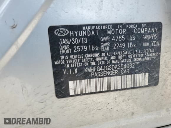 ✅ 2013 Hyundai Azera • VIN: KMHFG4JG3DA254032 • Лот: 51163975. Опубликован ранее на Copart с пробегом 108 990 миль. Бесплатный доступ к архиву аукционных продаж из США и подробный отчёт об истории автомобиля на DreamBid. Изображение 14.