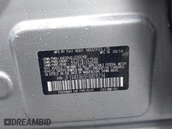 ✅ 2015 Subaru WRX • VIN: JF1VA1A63F9818294 • Lot: 42812425. Listed on IAAI with 97,800 mi. Free auction sales archive from the USA and detailed vehicle history report at DreamBid. Image 9.