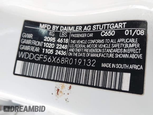 ✅ 2008 Mercedes-Benz C 350 Sport • VIN: WDDGF56X68R019132 • Lot: 43359392. Listed on IAAI with 124,048 mi. Free auction sales archive from the USA and detailed vehicle history report at DreamBid. Image 9.