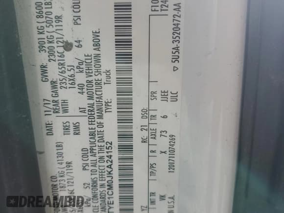 ✅ 2018 Ford Transit • VIN: 1FTYE1CM0JKA24152 • Лот: 44296215. Опубликован ранее на Copart с пробегом 65 243 миль. Бесплатный доступ к архиву аукционных продаж из США и подробный отчёт об истории автомобиля на DreamBid. Изображение 13.