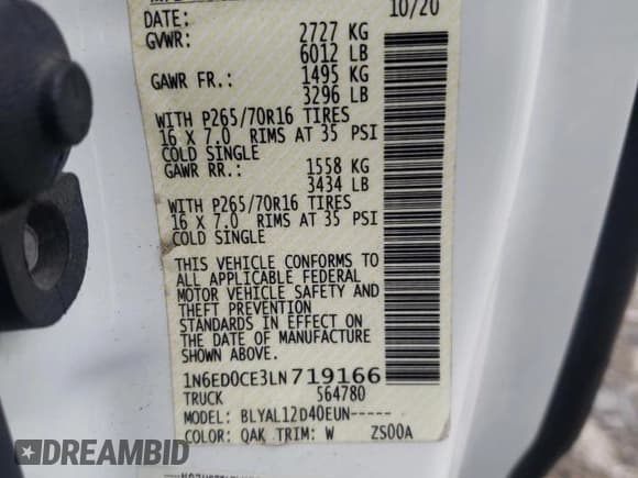 ✅ 2020 Nissan Frontier S • VIN: 1N6ED0CE3LN719166 • Lot: 62572295. Listed on Copart with 104,116 mi. Free auction sales archive from the USA and detailed vehicle history report at DreamBid. Image 12.