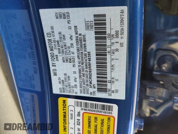 ✅ 2024 Ford Bronco Sport Badlands • VIN: 3FMCR9D92RRF48395 • Лот: 80735005. Опубликован ранее на Copart с пробегом 2 216 миль. Бесплатный доступ к архиву аукционных продаж из США и подробный отчёт об истории автомобиля на DreamBid. Изображение 12.