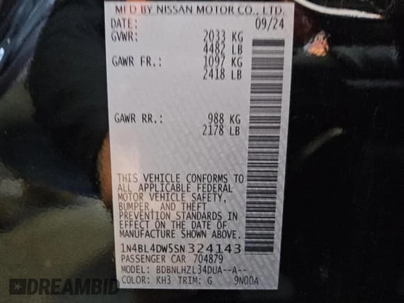 ✅ 2025 Nissan Altima SV • VIN: 1N4BL4DW5SN324143 • Лот: 91117975. Опубликован ранее на Copart с пробегом 26 900 миль. Бесплатный доступ к архиву аукционных продаж из США и подробный отчёт об истории автомобиля на DreamBid. Изображение 12.