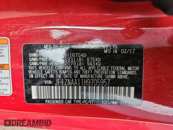 ✅ 2017 Toyota 86 • VIN: JF1ZNAA11H9705957 • Lot: 70102695. Listed on Copart with 95,465 mi. Free auction sales archive from the USA and detailed vehicle history report at DreamBid. Image 12.