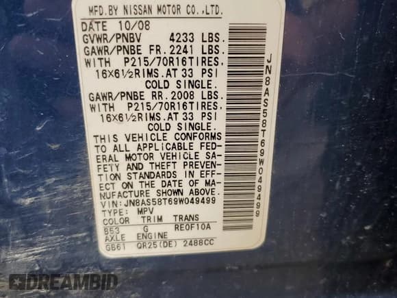 ✅ 2009 Nissan Rogue S • VIN: JN8AS58T69W049499 • Lot: 85588635. Listed on Copart with Not provided. Free auction sales archive from the USA and detailed vehicle history report at DreamBid. Image 13.