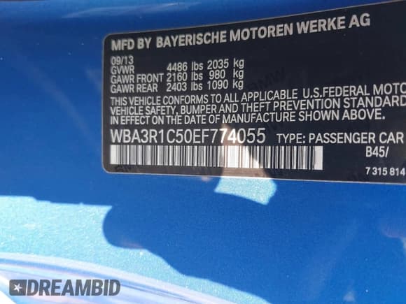 ✅ 2014 BMW 4 Series 435i • VIN: WBA3R1C50EF774055 • Lot: 42784739. Listed on IAAI with 116,624 mi. Free auction sales archive from the USA and detailed vehicle history report at DreamBid. Image 9.