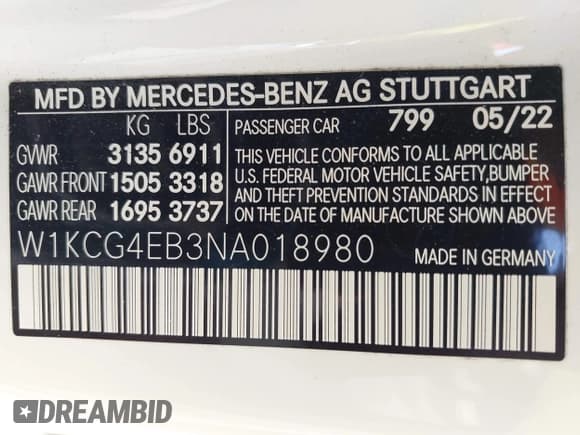 ✅ 2022 Mercedes-Benz EQS 580 • VIN: W1KCG4EB3NA018980 • Lot: 43119704. Listed on IAAI with 26,240 mi. Free auction sales archive from the USA and detailed vehicle history report at DreamBid. Image 9.