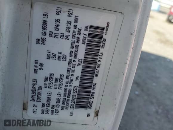 2001 Dodge Dakota z VIN 1B7GL22X21S162973, wystawiony jako Copart lot #76419754 z przebiegiem 135 707 mil mil oraz Czysty tytuł • Clean title. Historia ofert i sprzedaży dostępna na DreamBid. Obrazek 12.