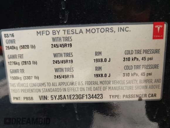 ✅ 2016 Tesla Model S 90D • VIN: 5YJSA1E23GF134423 • Lot: 42720975. Listed on IAAI with 114,782 mi. Free auction sales archive from the USA and detailed vehicle history report at DreamBid. Image 9.