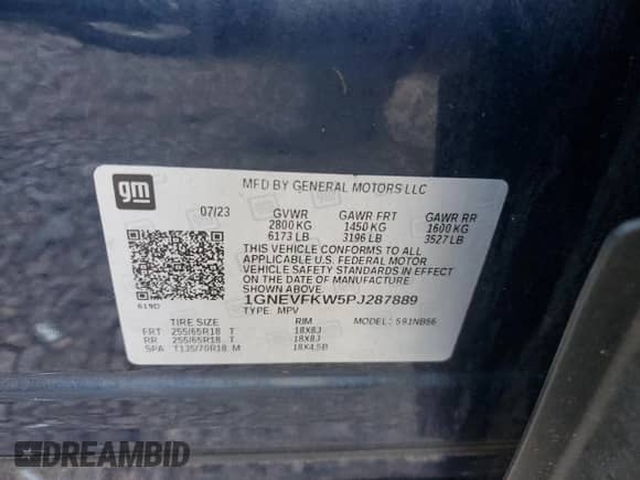 2023 Chevrolet Traverse LS с VIN 1GNEVFKW5PJ287889, выставлен на аукционе Copart как лот 80358015 с пробегом 27 463 миль миль и Списание • Salvage title. История ставок и продаж доступна на DreamBid. Изображение 13.