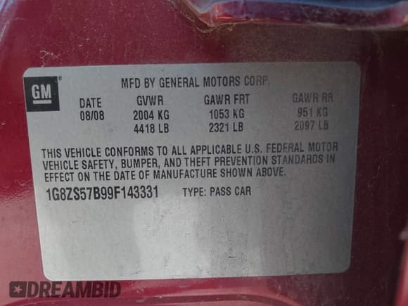 ✅ 2009 Saturn Aura XE • VIN: 1G8ZS57B99F143331 • Lot: 43887931. Listed on IAAI with 104,198 mi. Free auction sales archive from the USA and detailed vehicle history report at DreamBid. Image 9.