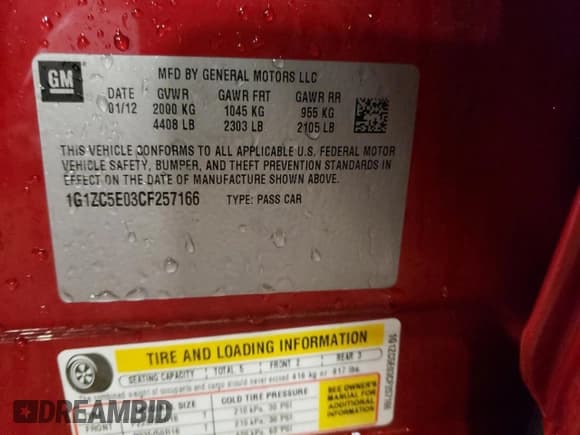 ✅ 2012 Chevrolet Malibu 1LT • VIN: 1G1ZC5E03CF257166 • Lot: 81306514. Listed on Copart with 133,477 mi. Free auction sales archive from the USA and detailed vehicle history report at DreamBid. Image 12.