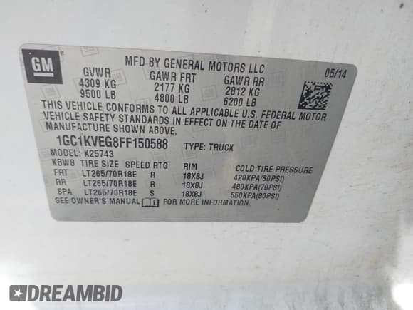 ✅ 2015 Chevrolet Silverado 2500HD LT • VIN: 1GC1KVEG8FF150588 • Lot: 42187227. Wystawiony na IAAI z przebiegiem 212 389 mil. Bezpłatny archiwum sprzedaży aukcyjnych z USA i szczegółowy raport historii pojazdu na DreamBid. Zdjęcie 9.