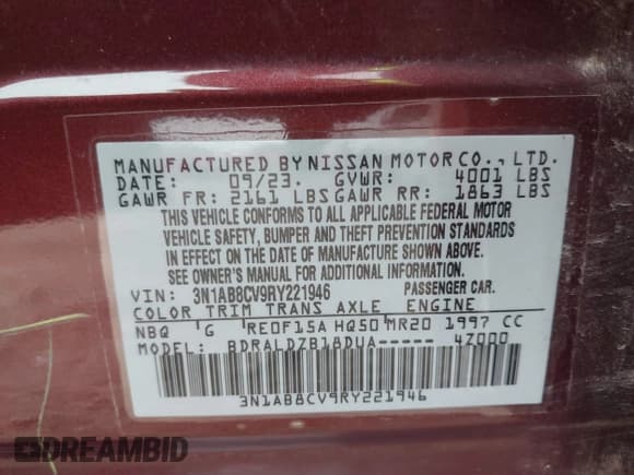 ✅ 2024 Nissan Sentra SV • VIN: 3N1AB8CV9RY221946 • Lot: 42475948. Listed on IAAI with 37,353 mi. Free auction sales archive from the USA and detailed vehicle history report at DreamBid. Image 9.