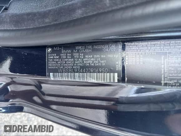 2002 BMW 3 Series M3 с VIN WBSBL93442JR16950, выставлен на аукционе IAAI как лот 42771295 с пробегом 174 649 миль миль и . История ставок и продаж доступна на DreamBid. Изображение 9.