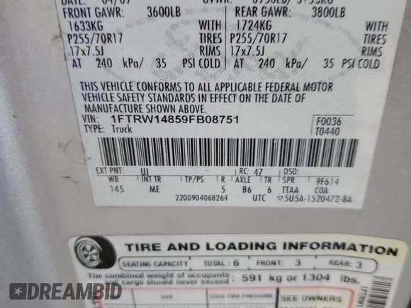 ✅ 2009 Ford F-150 XL • VIN: 1FTRW14859FB08751 • Lot: 68617255. Listed on Copart with 225,319 mi. Free auction sales archive from the USA and detailed vehicle history report at DreamBid. Image 12.