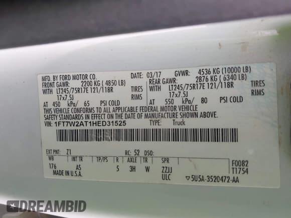 ✅ 2017 Ford F-250 XL • VIN: 1FT7W2AT1HED31525 • Лот: 43505631. Опубликован ранее на IAAI с пробегом 192 370 миль. Бесплатный доступ к архиву аукционных продаж из США и подробный отчёт об истории автомобиля на DreamBid. Изображение 9.