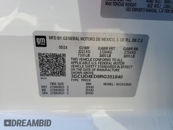 ✅ 2024 Chevrolet Silverado 1500 • VIN: 3GCUD4ED8RG351840 • Лот: 52728215. Опубликован ранее на Copart с пробегом Не указан. Бесплатный доступ к архиву аукционных продаж из США и подробный отчёт об истории автомобиля на DreamBid. Изображение 12.