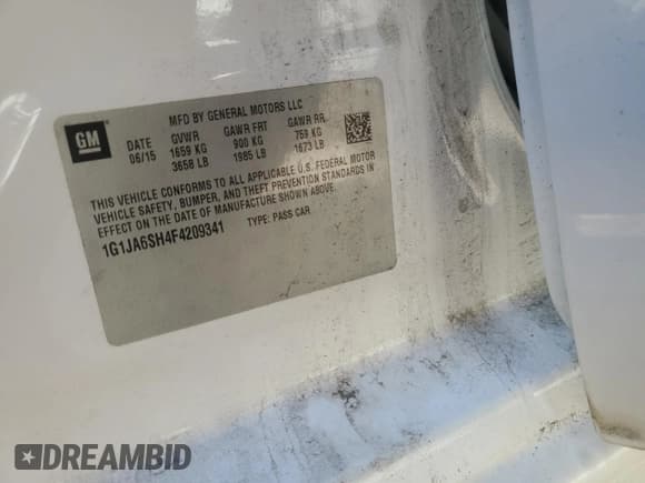 ✅ 2015 Chevrolet Sonic LS • VIN: 1G1JA6SH4F4209341 • Lot: 90074715. Listed on Copart with 120,581 mi. Free auction sales archive from the USA and detailed vehicle history report at DreamBid. Image 12.